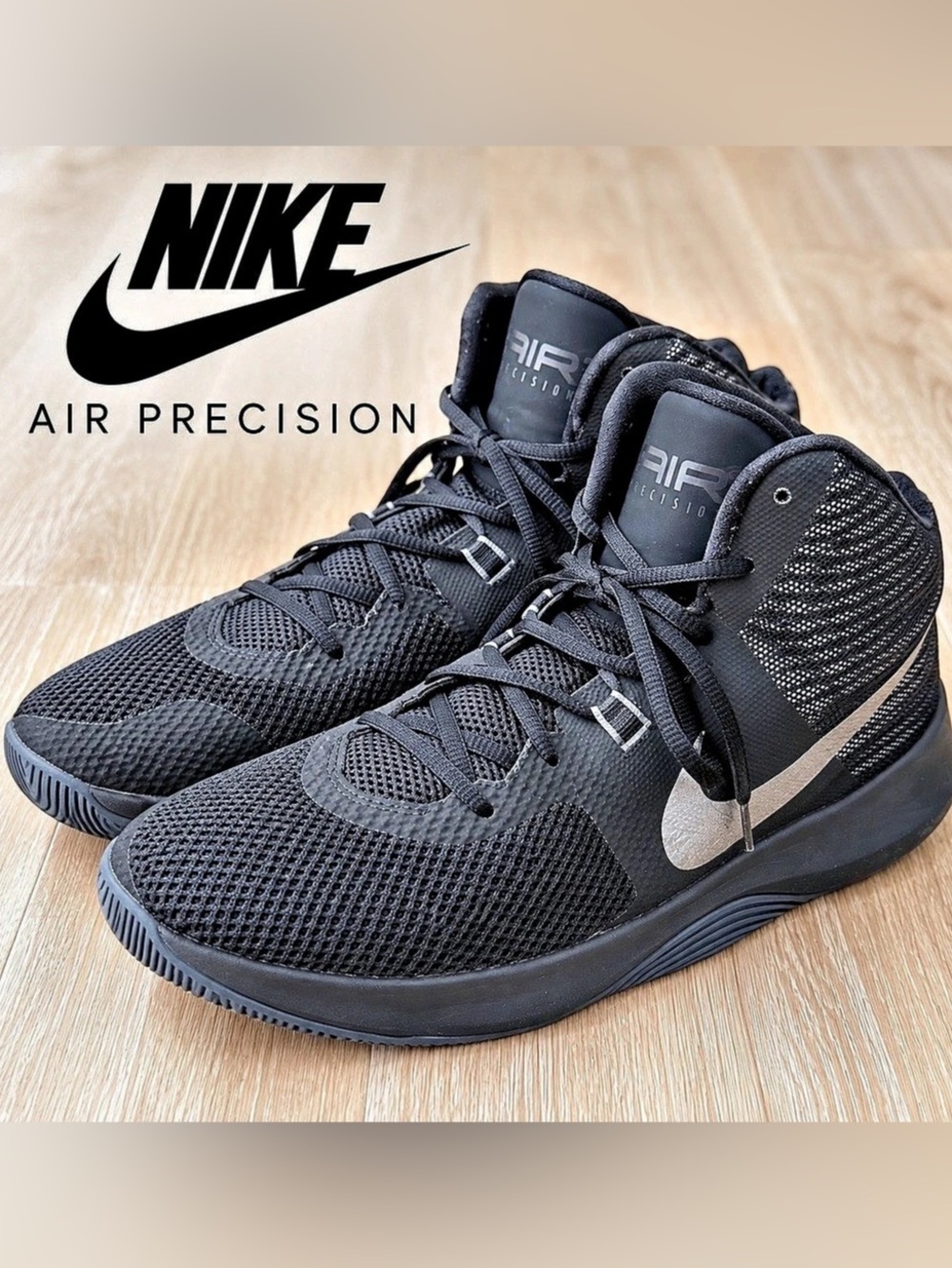 Nike Air Precision Men's Basketball Sneakers Black Silver Size 10